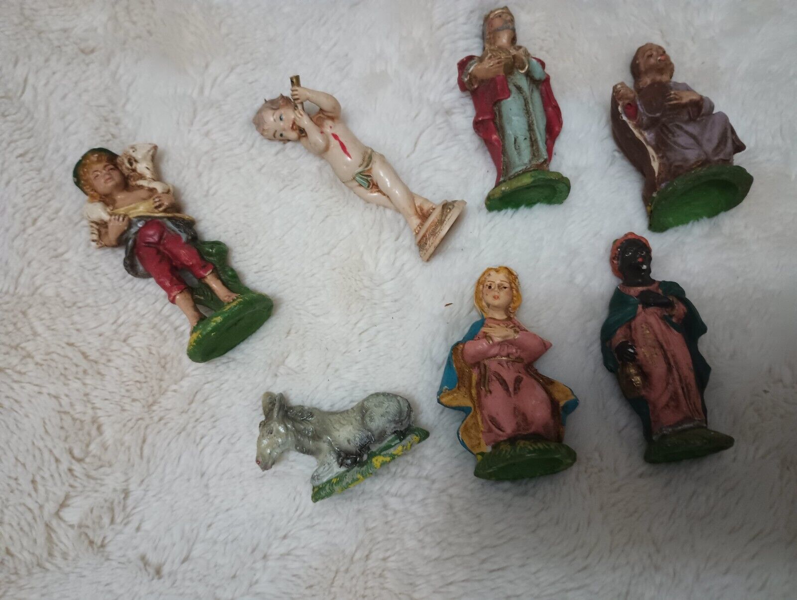 Vintage Early Mid 1900s Italy Ornate Painted Chalk ware Nativity Partial Set 