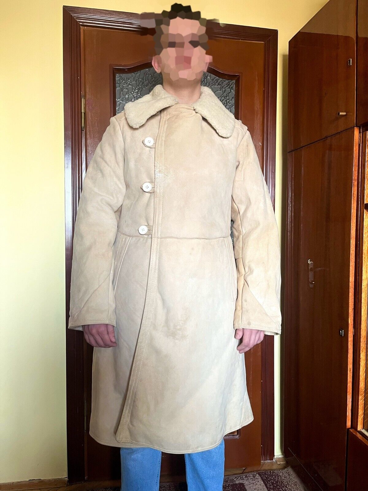 NEW Winter Tulup Original Sheepskin black Size 50 Soviet Army Officer Bekesha