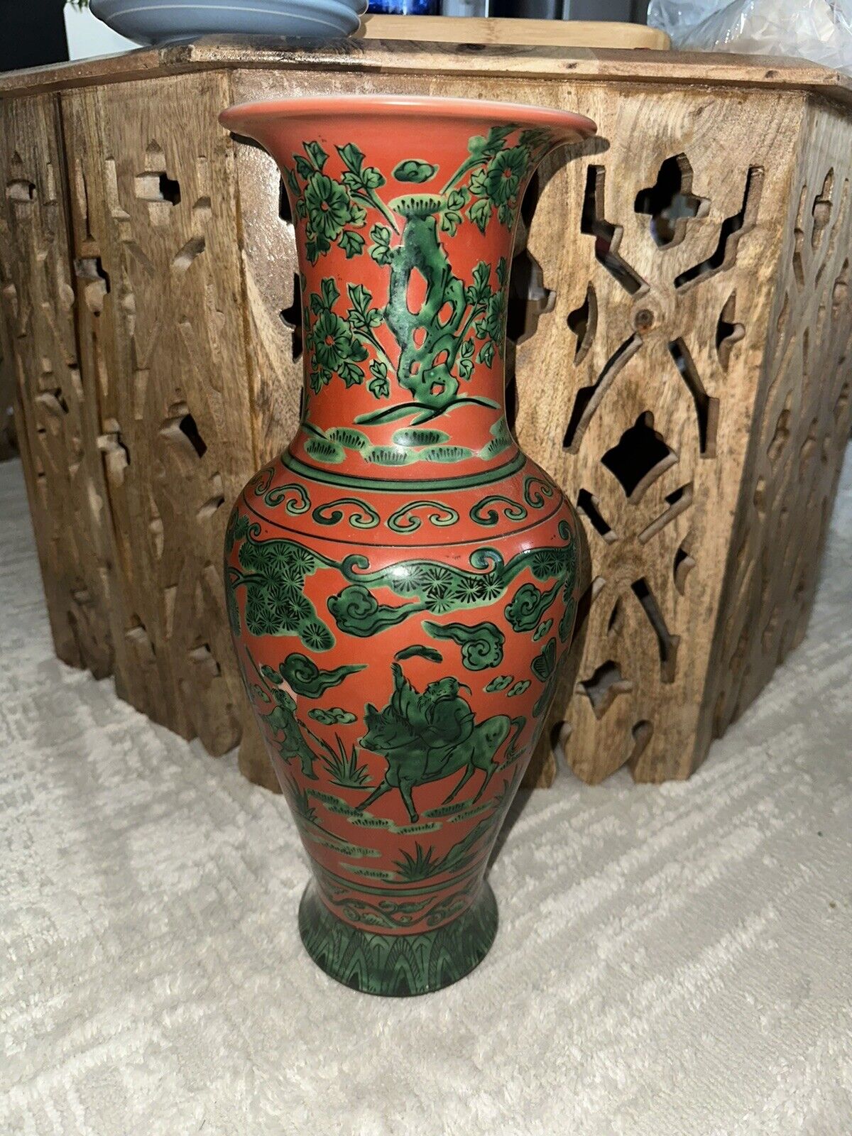 Vintage Added Asian 16 Inch  Vase