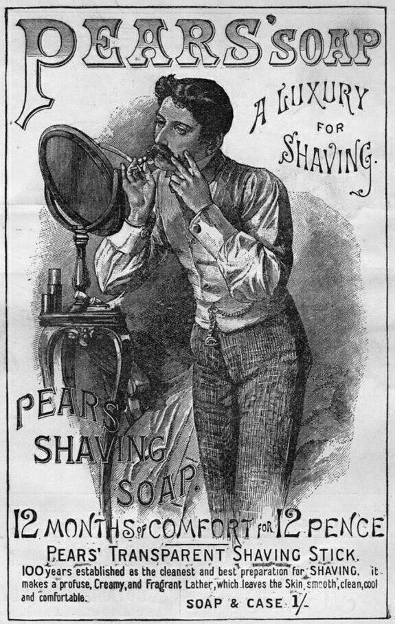PEARS' SOAP A LUXURY FOR SHAVING PEARS' SHAVING SOAP 1886 HARPER'S WEEKLY AD