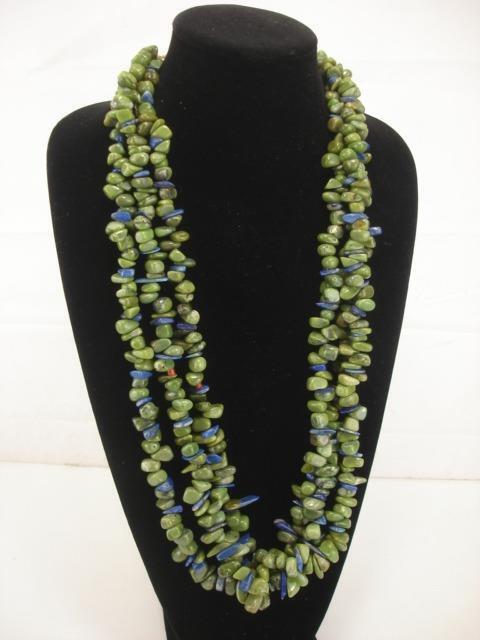 KEWA Santo Domingo 3-Strand Necklace Green Royston Turquoise Blue Lapis Beads