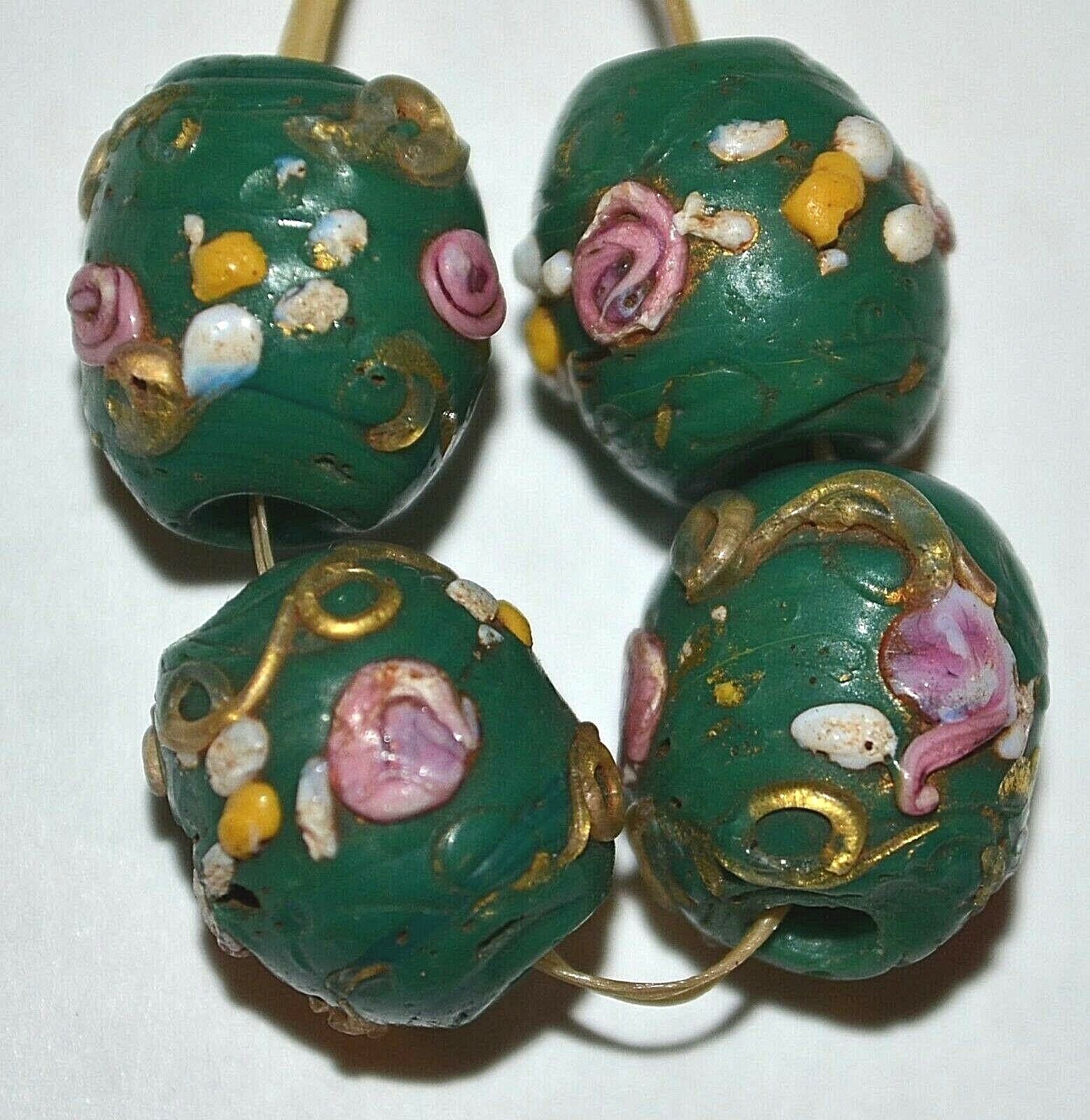 Antique Venetian Green Wedding Cake Italian Beads Pink Floral Deco African Trade