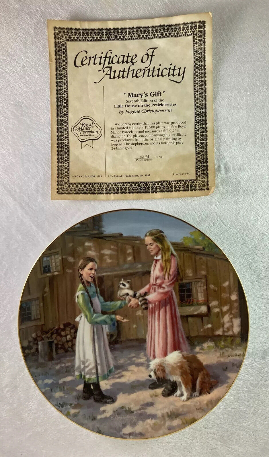 MARY\'S GIFT Plate Little House on the Prairie #7 TV Television COA Laura Raccoon