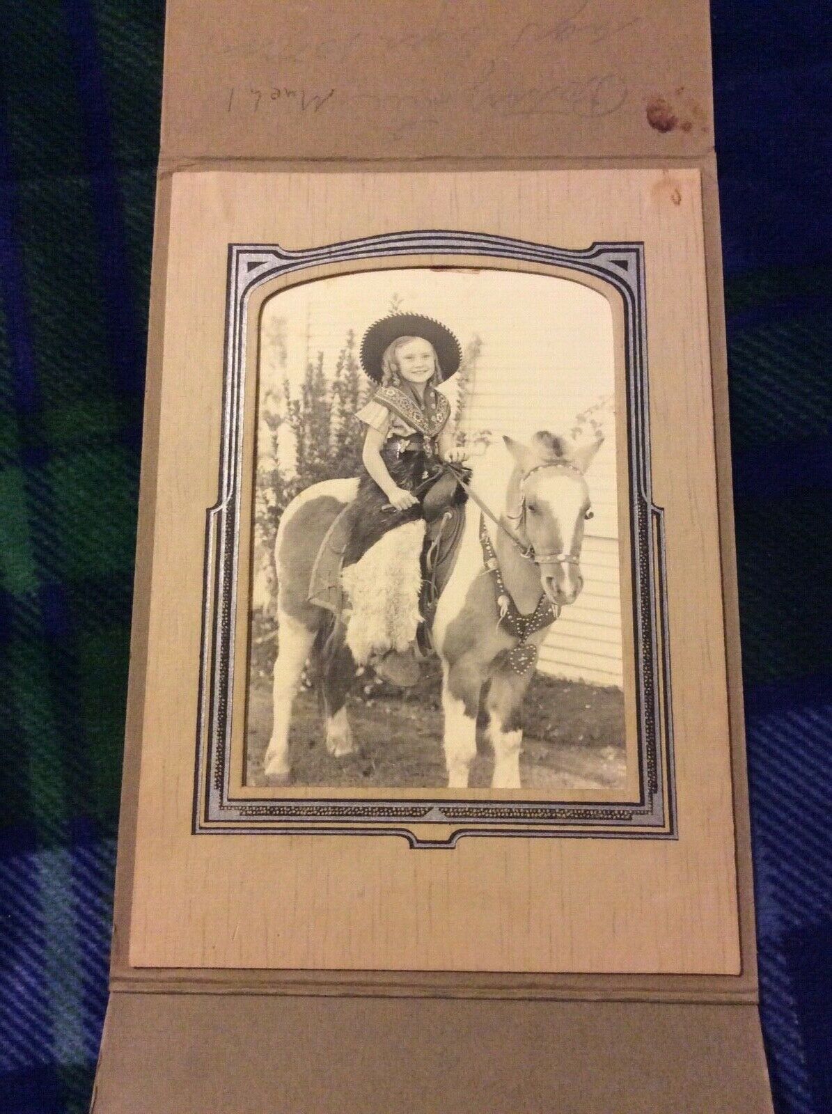 Early 1900’s Girl on Horse Photo in Folding Photo Holder