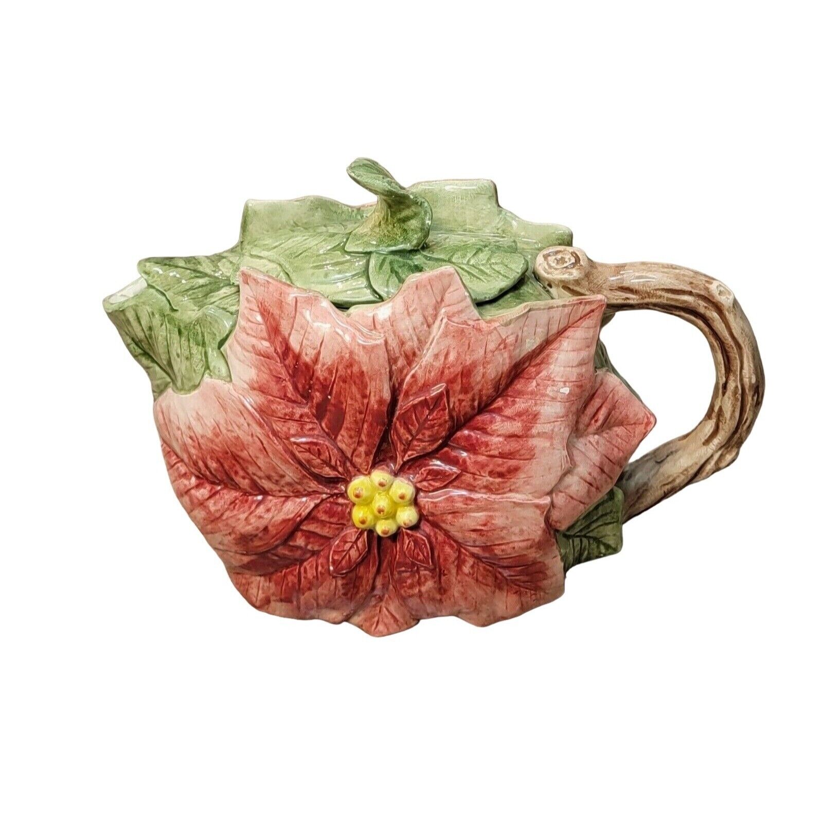 Department 56 Poinsettia Teapot Red Floral Christmas 