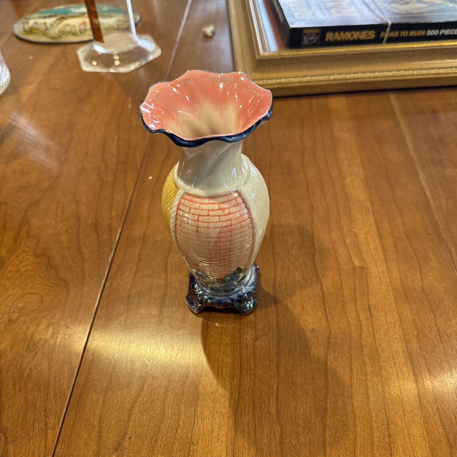 Vintage Iridescent Lusterware Vase with Flowers, lovely and unique.