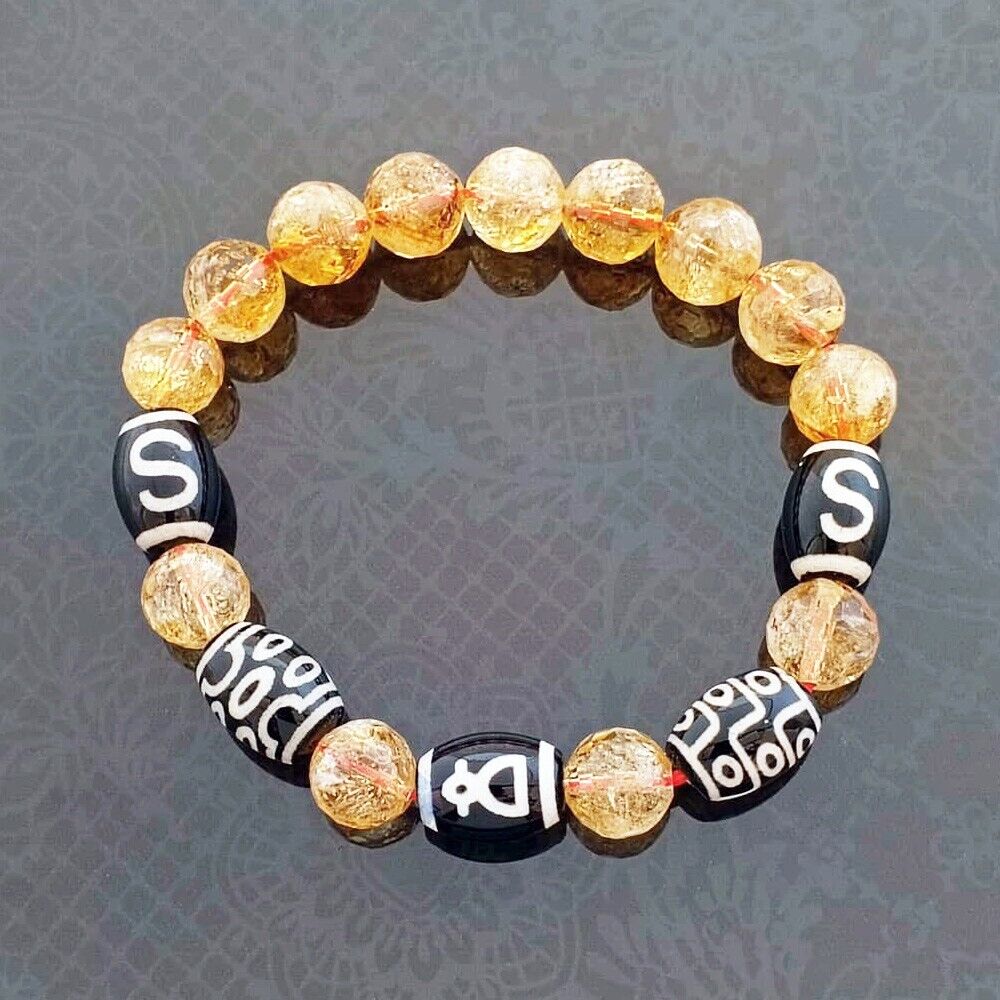 The Imperial 4 Tibetan Agate Dzi Beads With Natural Citrine Feng Shui Bracelet