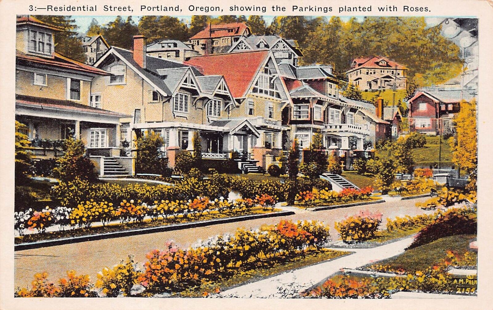 Portland OR Oregon Hoyt Main Street Downtown 1920s Mansions Vtg Postcard C44