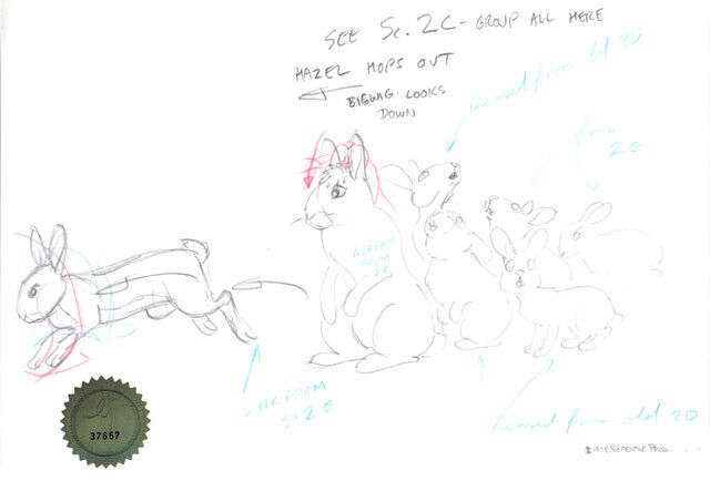 Watership Down 1978 Production Animation Cel Layout Drawing with LJE COA 15-5