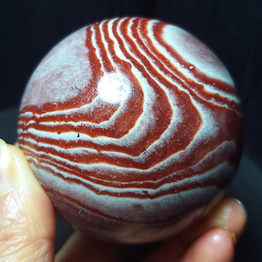 TOP370G 64mm Natural Polished Mexico Red Stripes Agate Crystal Sphere Ball A1808