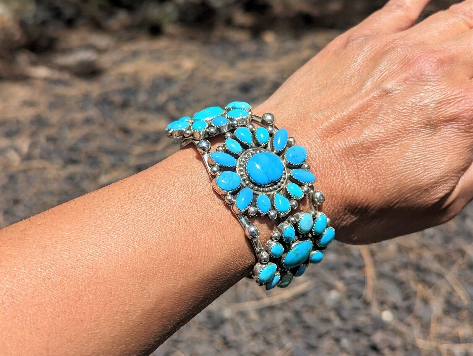 Navajojewelry Cuff Bracelet Fantastic Kingman Cluster Turquoise Stones Sz 7in