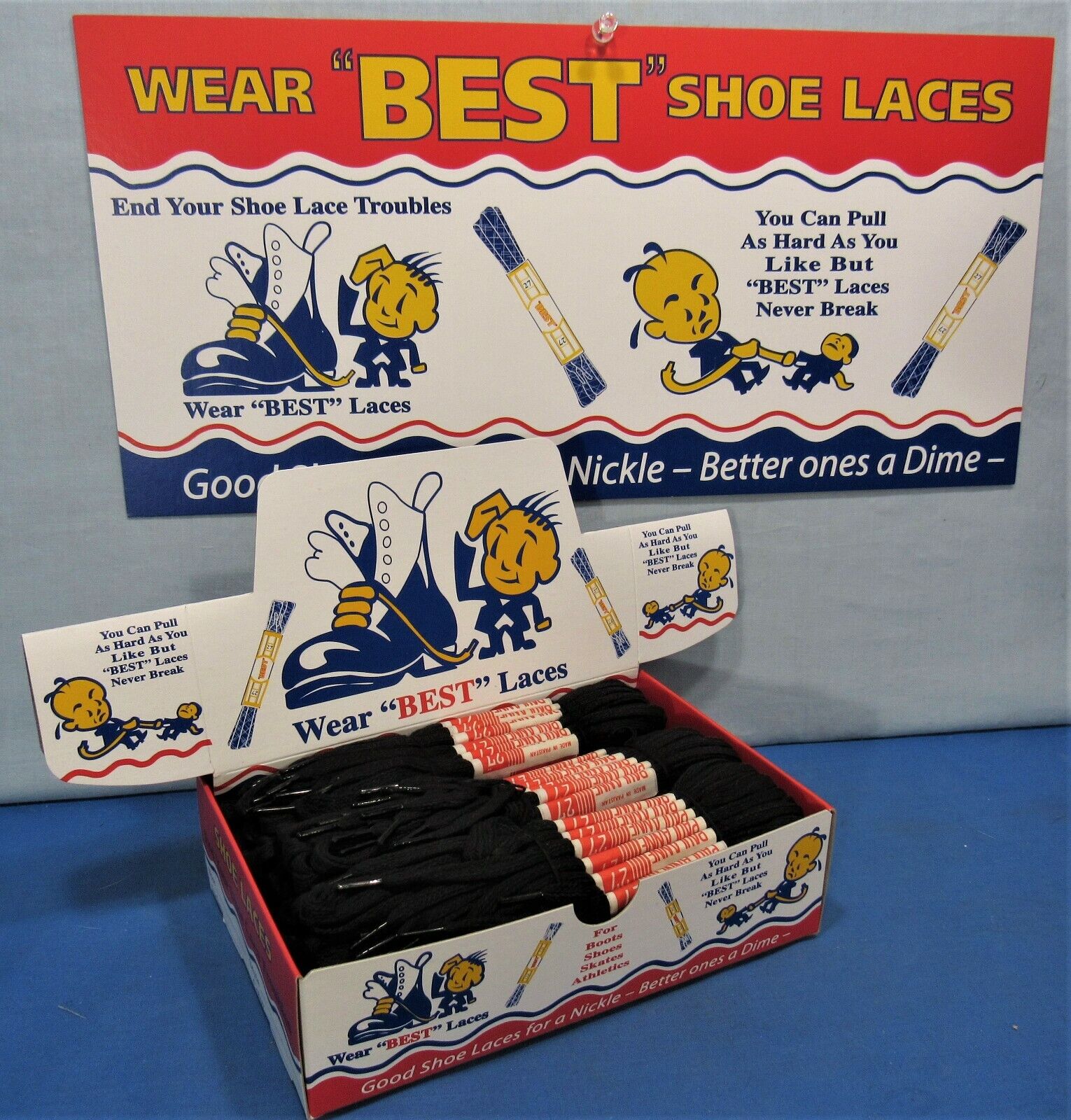 Display Box + Store Window Sign 1950\'s ~ ½ Gross Pair ~ 27 Inch Black Shoe Laces