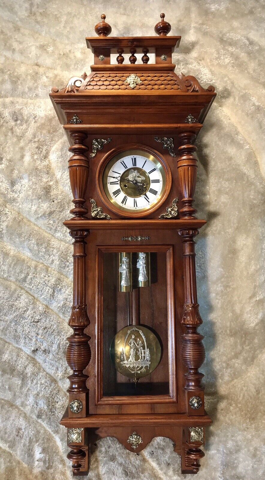 Antique Germany GUSTAV BECKER Vienna,Strikes Clock,2 Carved Brass Weight Driven