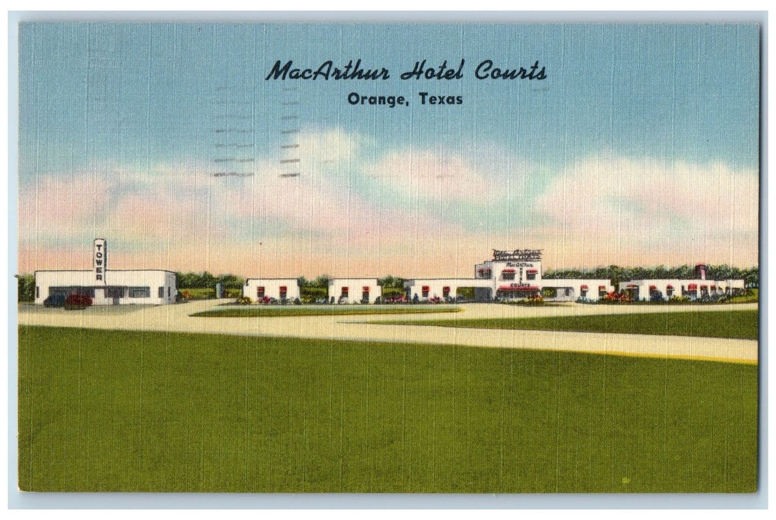 Orange Texas TX Postcard Mac Arthur Hotel Court Exterior Roadside 1951 Vintage