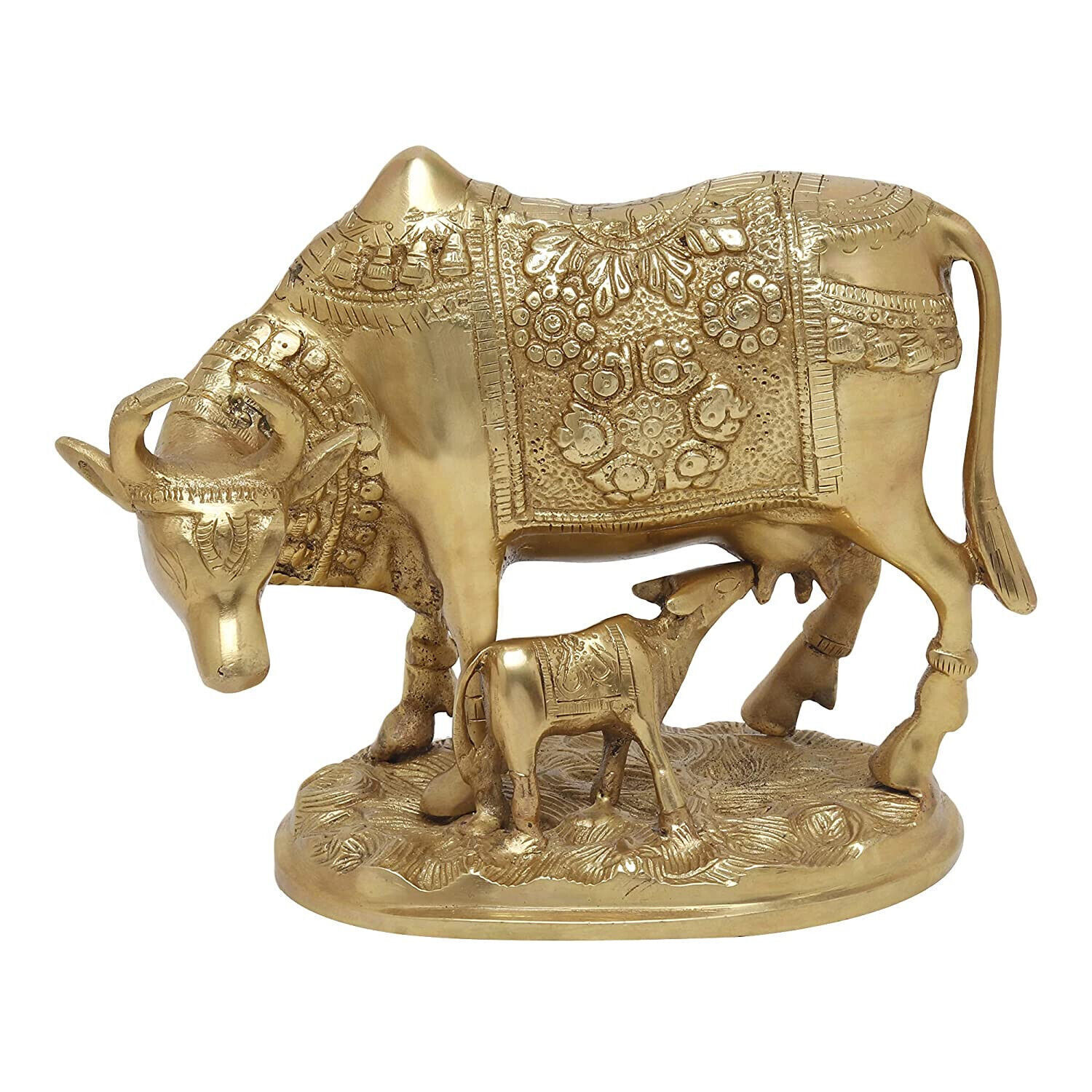 Indian Traditional Brass Nandi Cow And Calf Idol For Home & Office Decoration