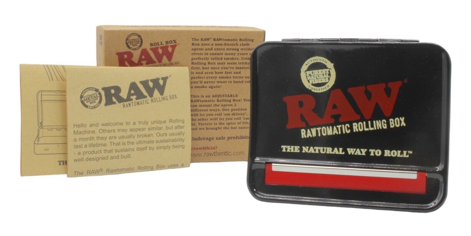 RAW 79mm Adjustable Automatic Metal Rolling Box Cigarette Smoking - Black  