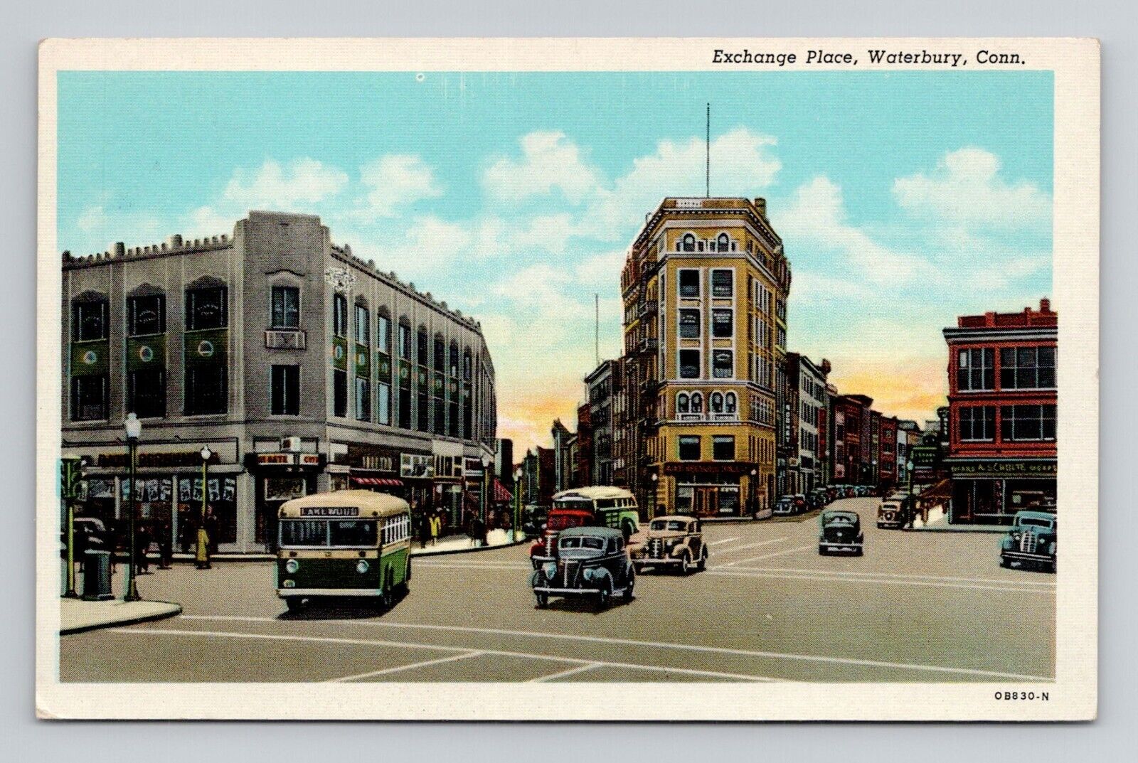 Postcard Exchange Place Waterbury Connecticut CT, Vintage Linen M13