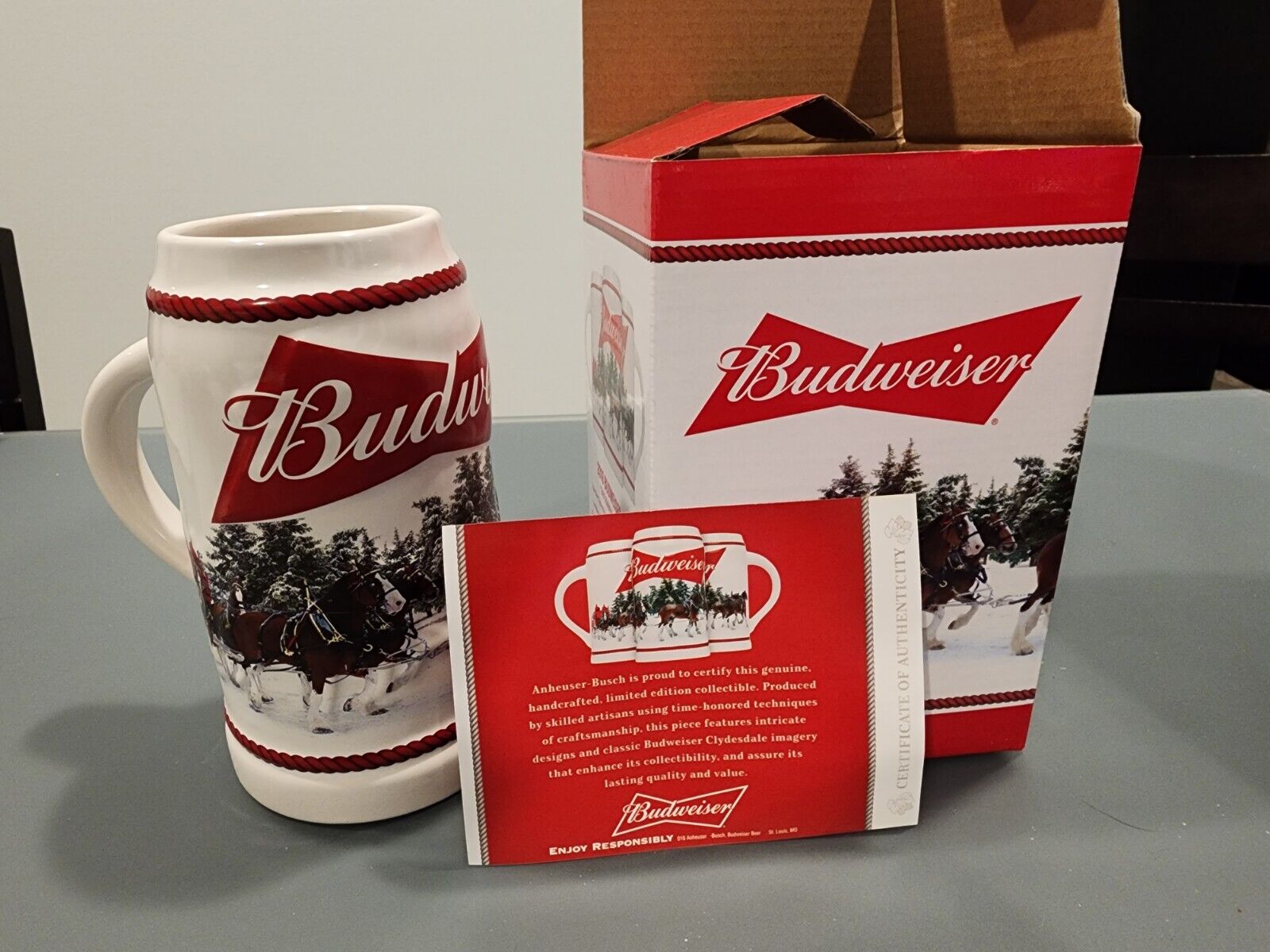 2016 Budweiser Anheuser Busch Beer Stein Mug Christmas Holiday new and boxed