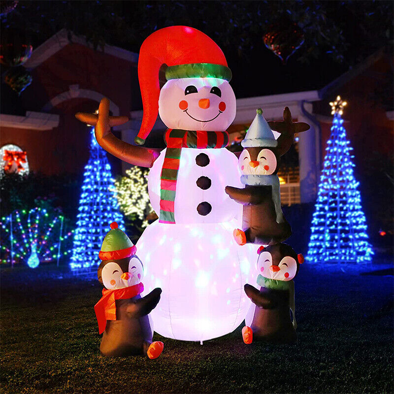 6ft Christmas Inflatable Snowman & Penguins Lighted Christmas Blowup Yard Dec
