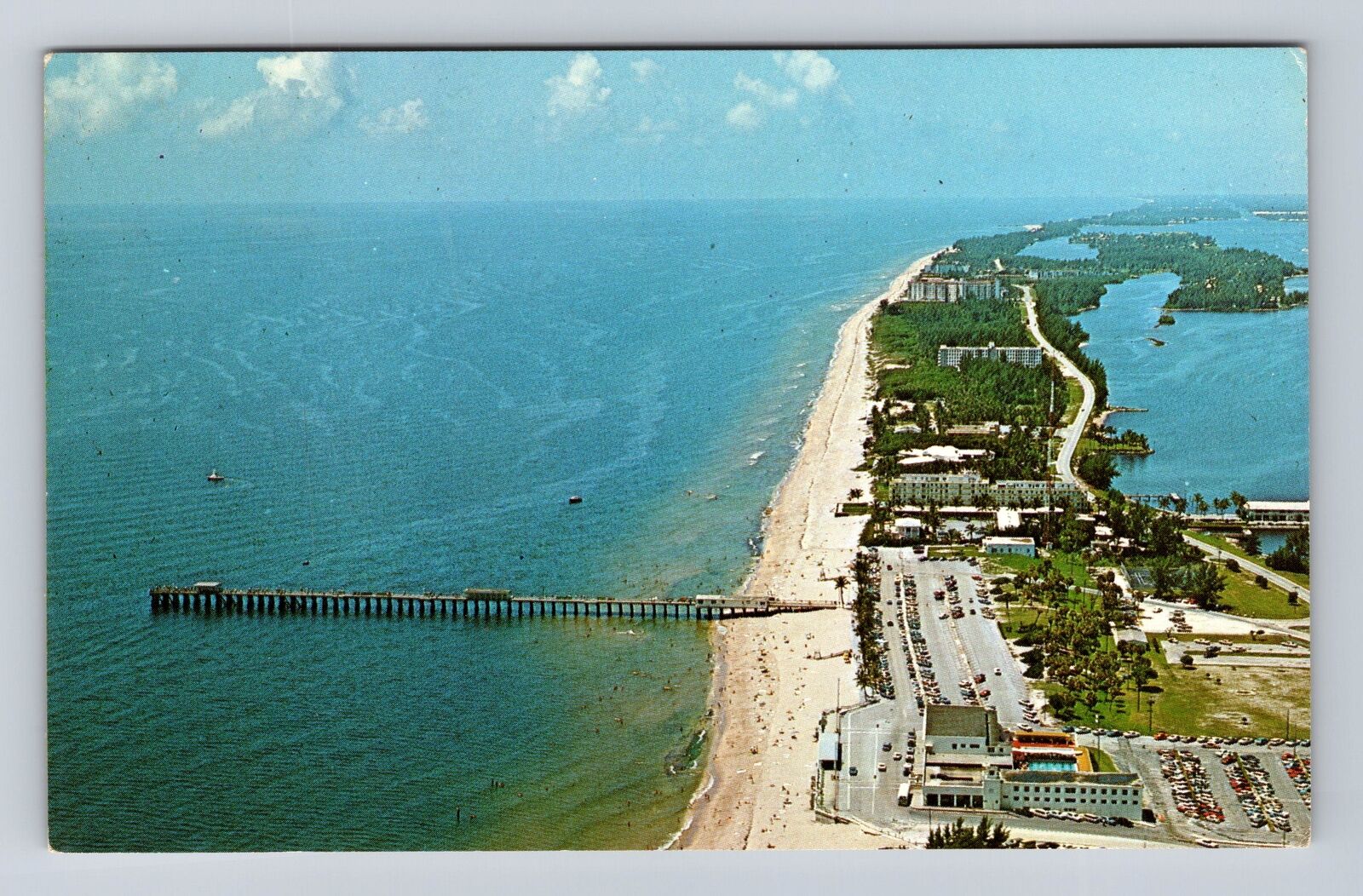 Lake Worth FL-Florida, Aerial View Of Ocean Front, Vintage Souvenir Postcard