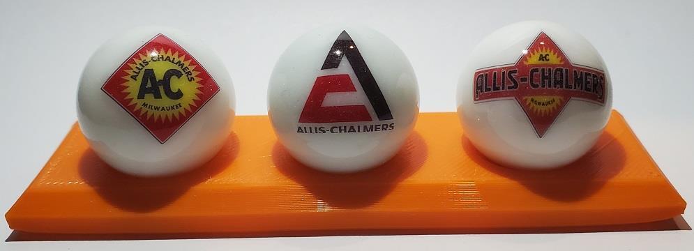 1 Super Nice Set of 3 Allis Chalmers Glass Marbles with Stand