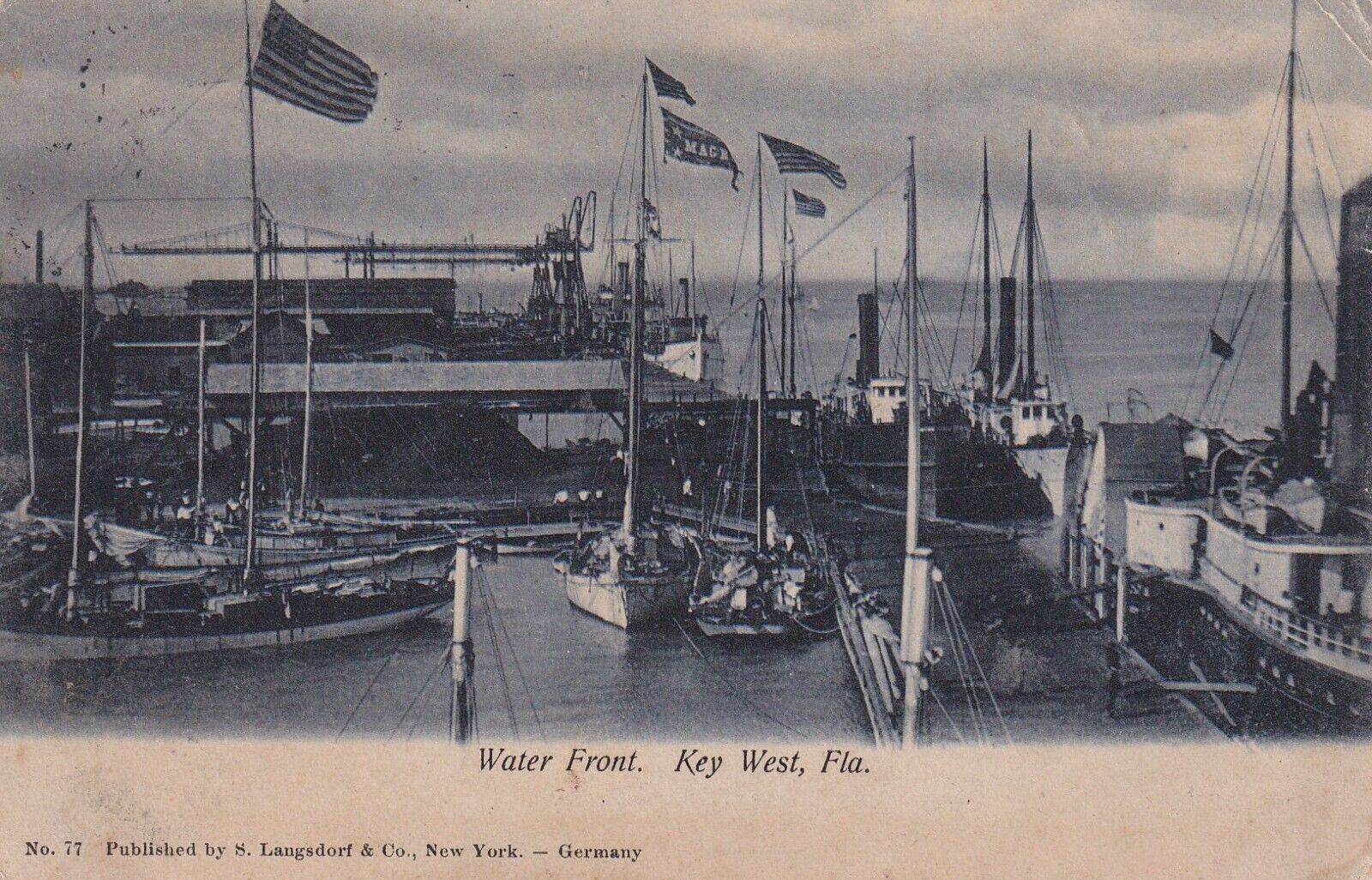 1906 Water Front Boats in Harbor Key West FL VINTAGE POSTCARD UNB