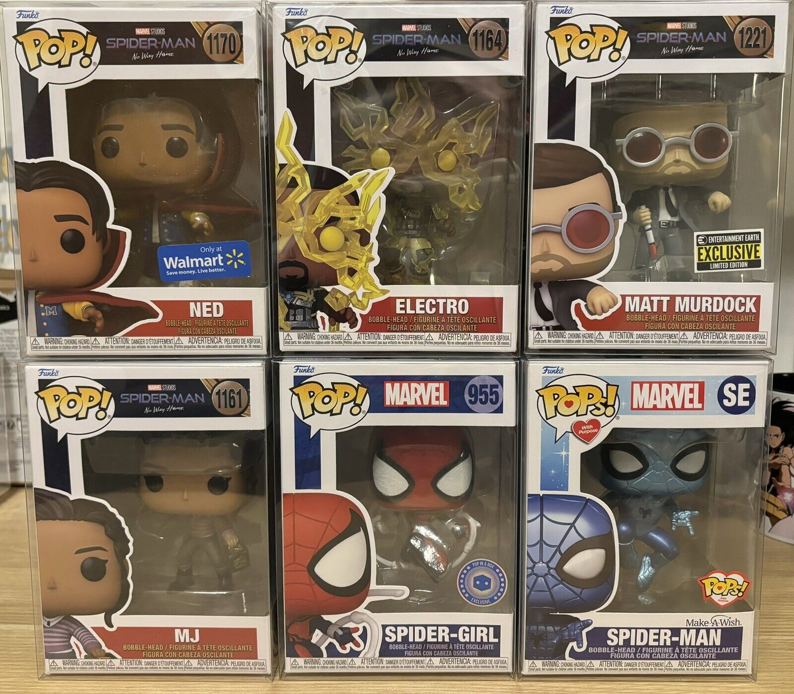 Lot of 7 Funko Pop Marvel Spider-man #1221, #1170 #1164 #1161 #955 #71 & SE