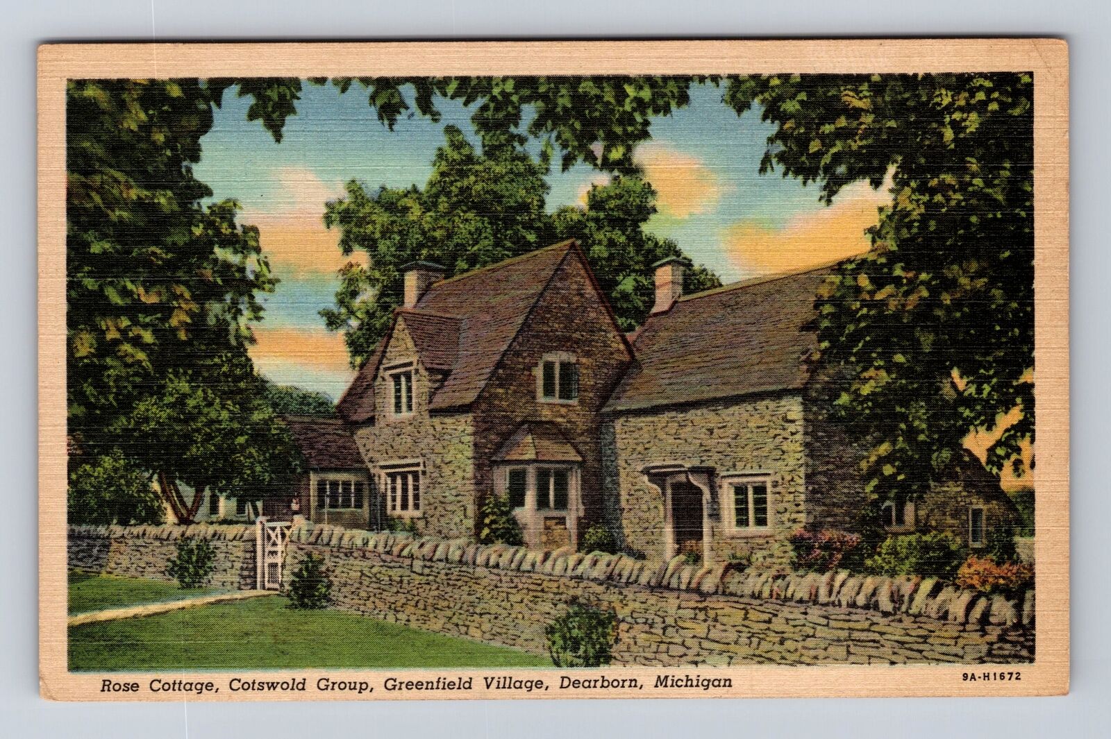 Dearborn MI- Michigan, Rose Cottage, Cotswold Group, Antique, Vintage Postcard