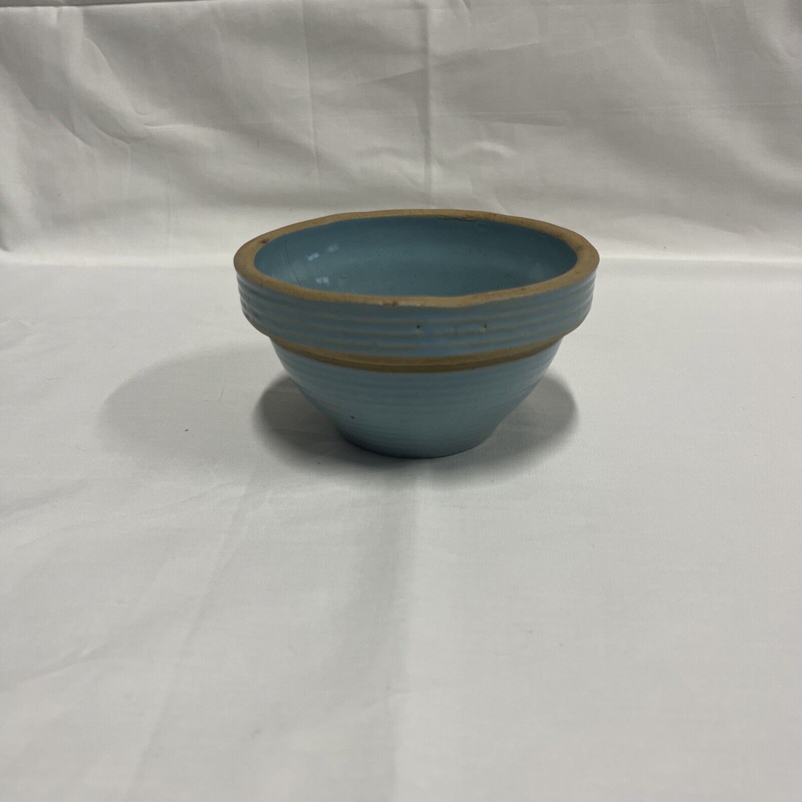 Small 5” Vintage Monmouth Western Stoneware Ribbed Baby Blue Pottery Bowl