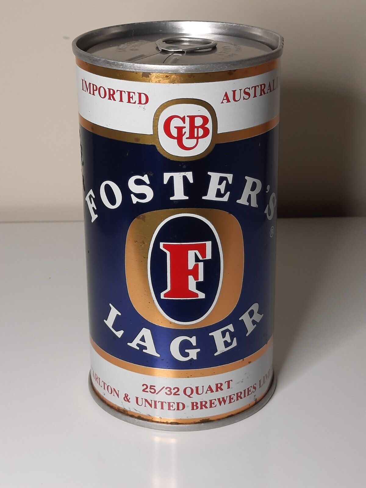 Foster's Lager Large Seam  25 oz. - Bottom Opened Collectible Pull Tab Beer Can