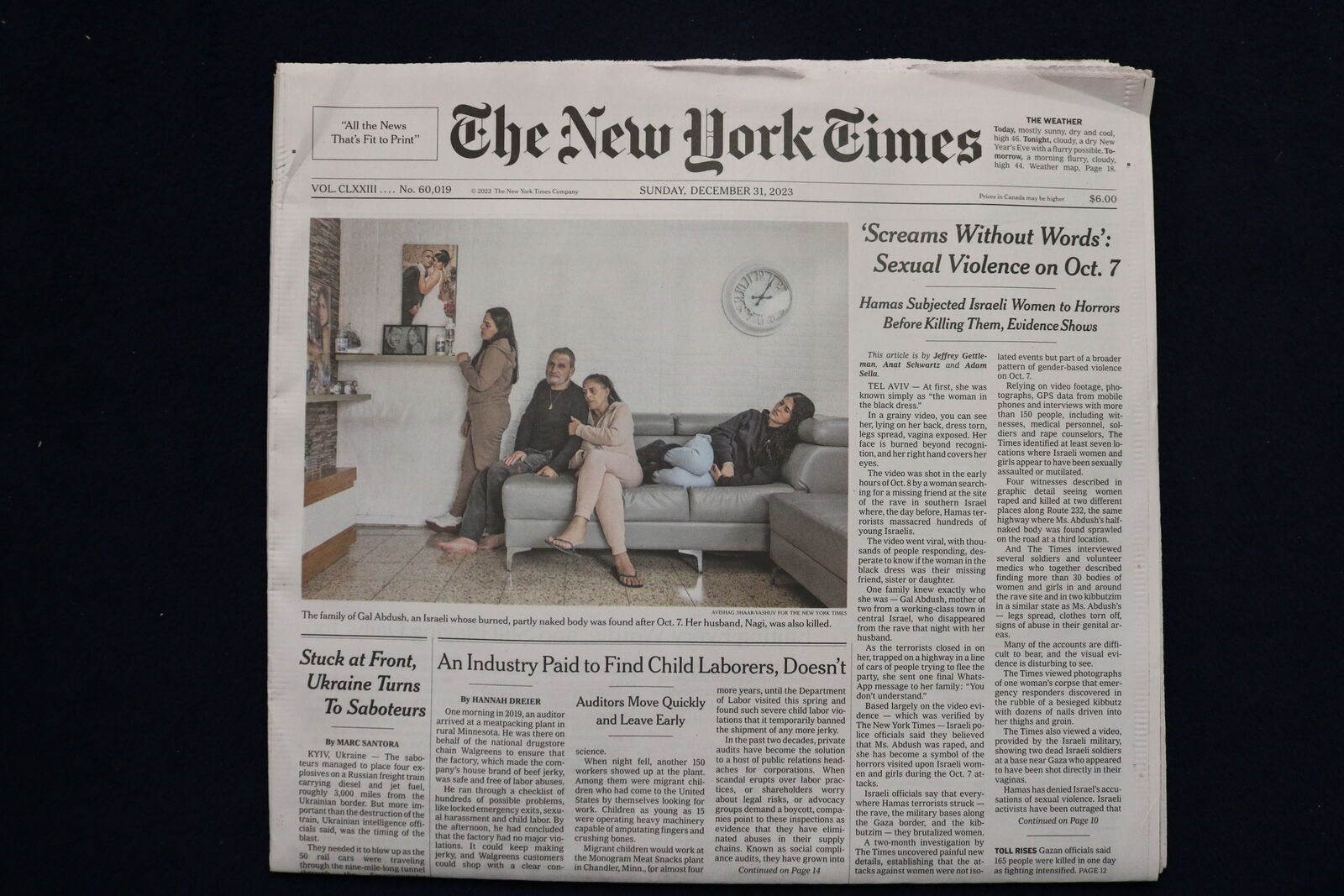2023 DECEMBER 31 NEW YORK TIMES - SCREAMS W/O WORDS: SEXUAL VIOLENCE ON OCT. 7