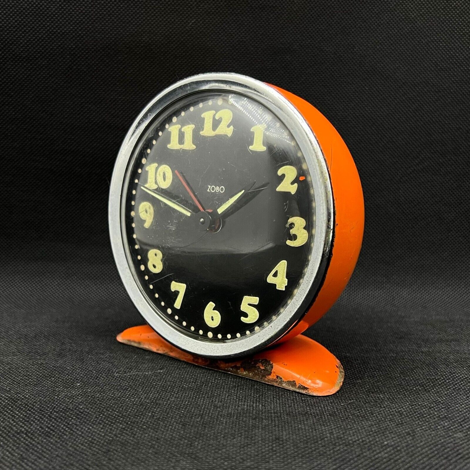 Vintage Alarm Clock Zobo Orange Iron Classic Old Home Decor 1950s collectibles