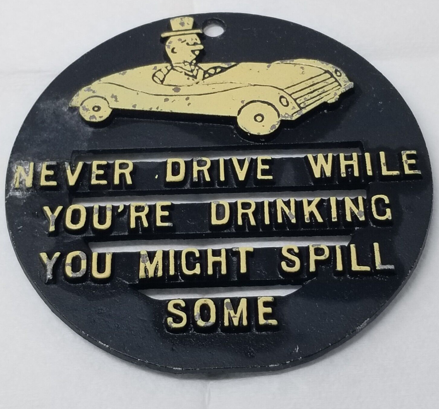 Never Drive While Drinking Trivet Funny Barware 1950s You Might Spill Round