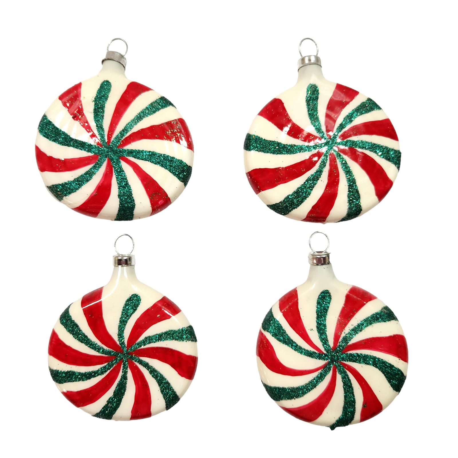 Set of 4 Glittery Striped Peppermint Candy Christmas Tree Ornaments