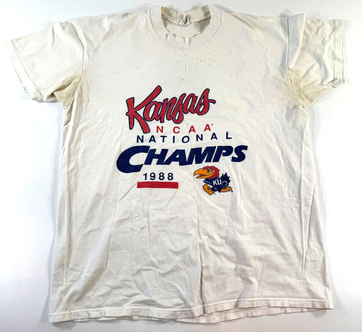 vtg KU University of Kansas Jayhawk T-Shirt 1988 National Champs XL
