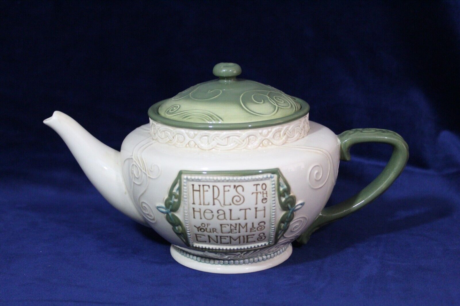 Grasslands Road Celtic Heritage Green and Cream colored Stoneware Teapot
