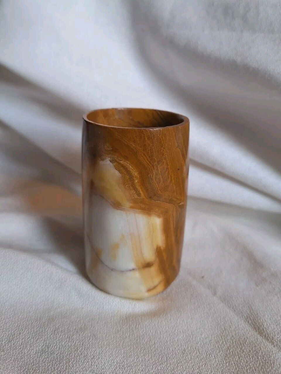 Vintage Onyx Brown And White Small Cylinder