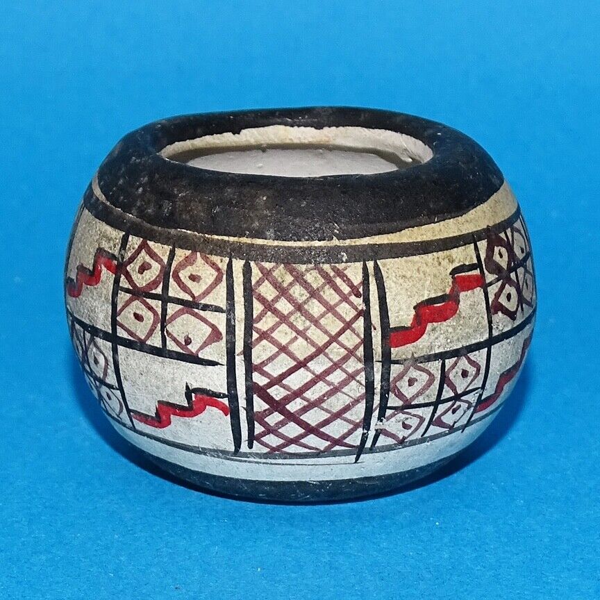 Vintage Miniature Acoma Pueblo N.M. Geometric Polychrome Pot Bowl Unsigned