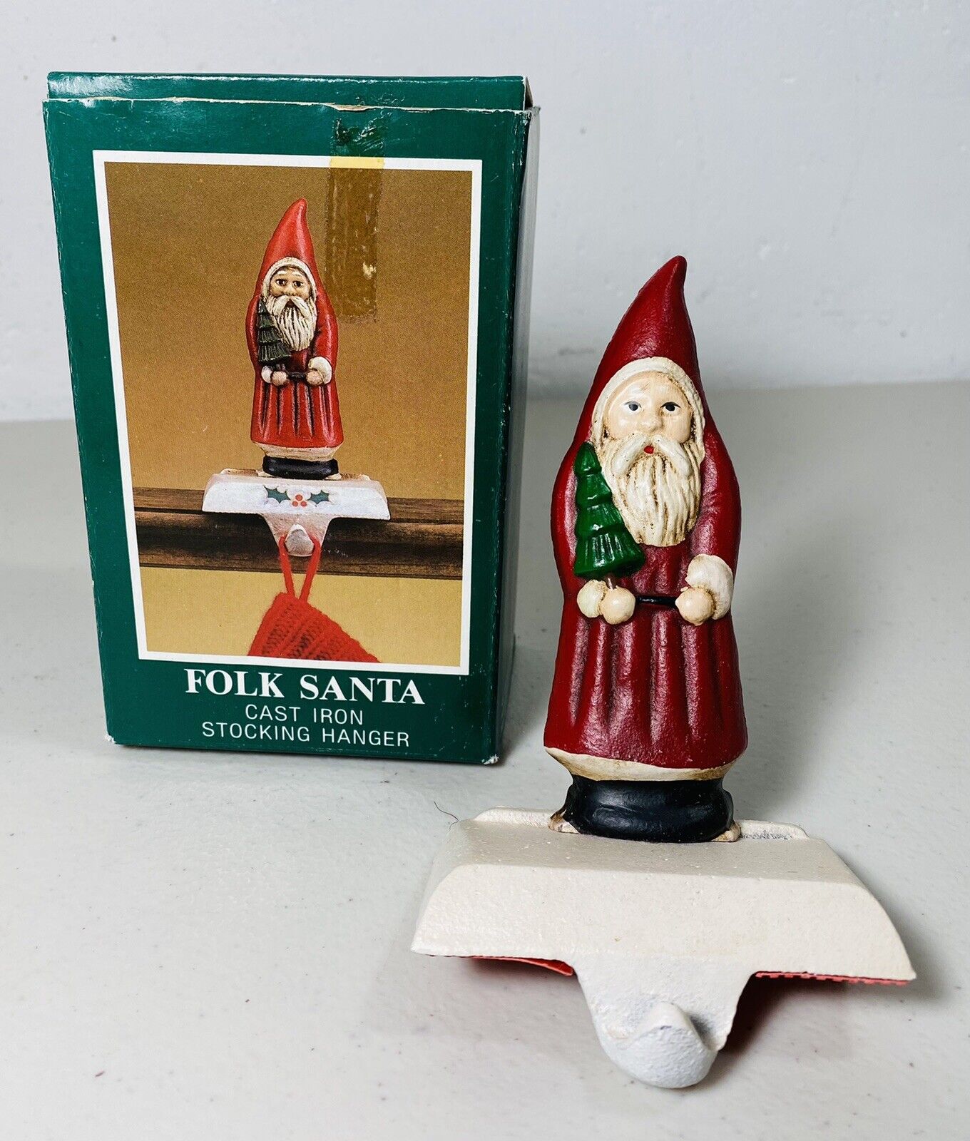Midwest Cannon Falls Vintage Folk Santa Stocking Holder Hanger Cast Iron Box