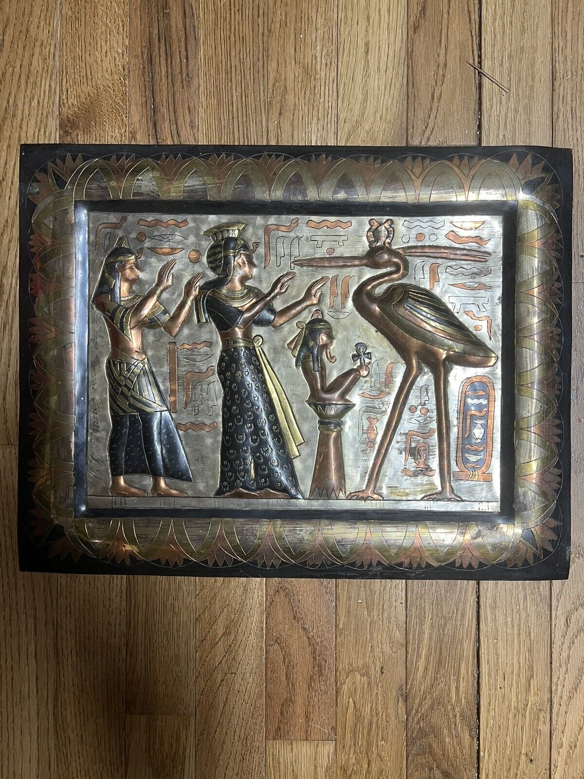 VINTAGE 3D Mixed Copper Metal Etched Authentic EGYPTIAN Hanging Wall Display