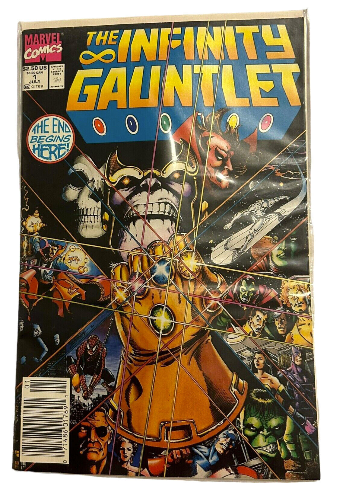 Infinity Gauntlet 1 Marvel Comics 1991 Thanos Avengers X-Men Newsstand July