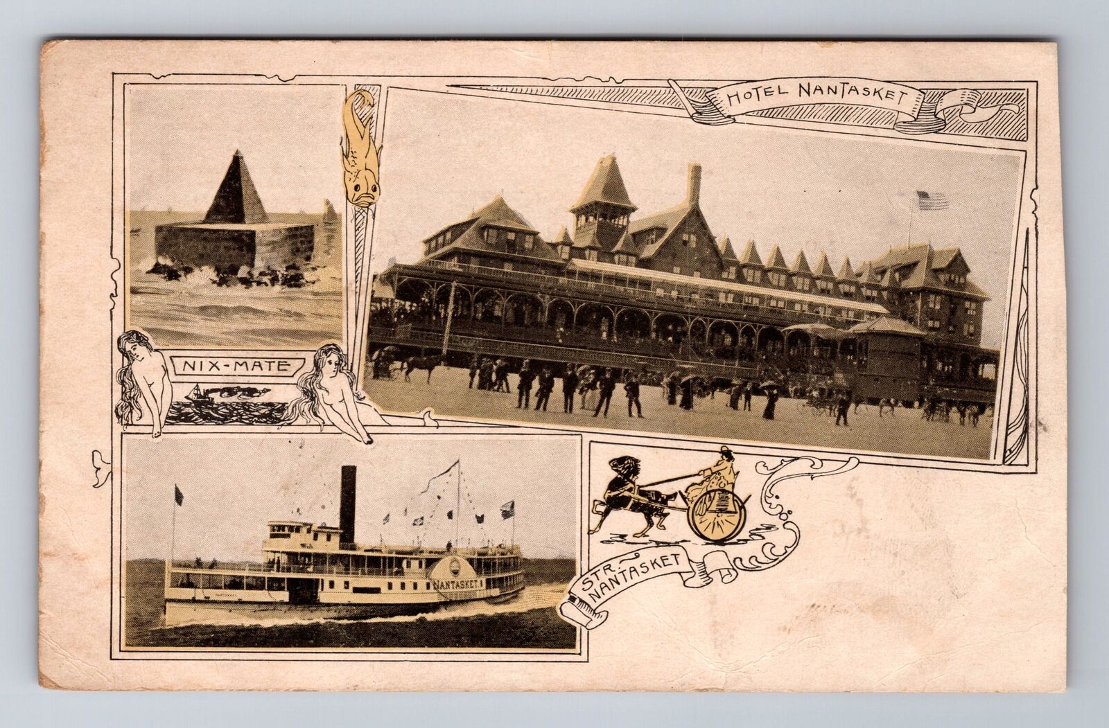Nantasket MA-Massachusetts, Beach Hotel, Steamer, Advertising, Vintage Postcard