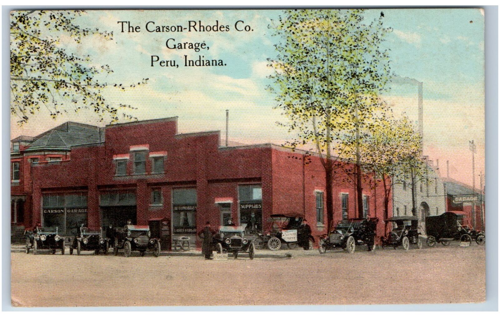 1912 PERU, IN Postcard-  THE CARSON RHODES CO GARAGE Automobile