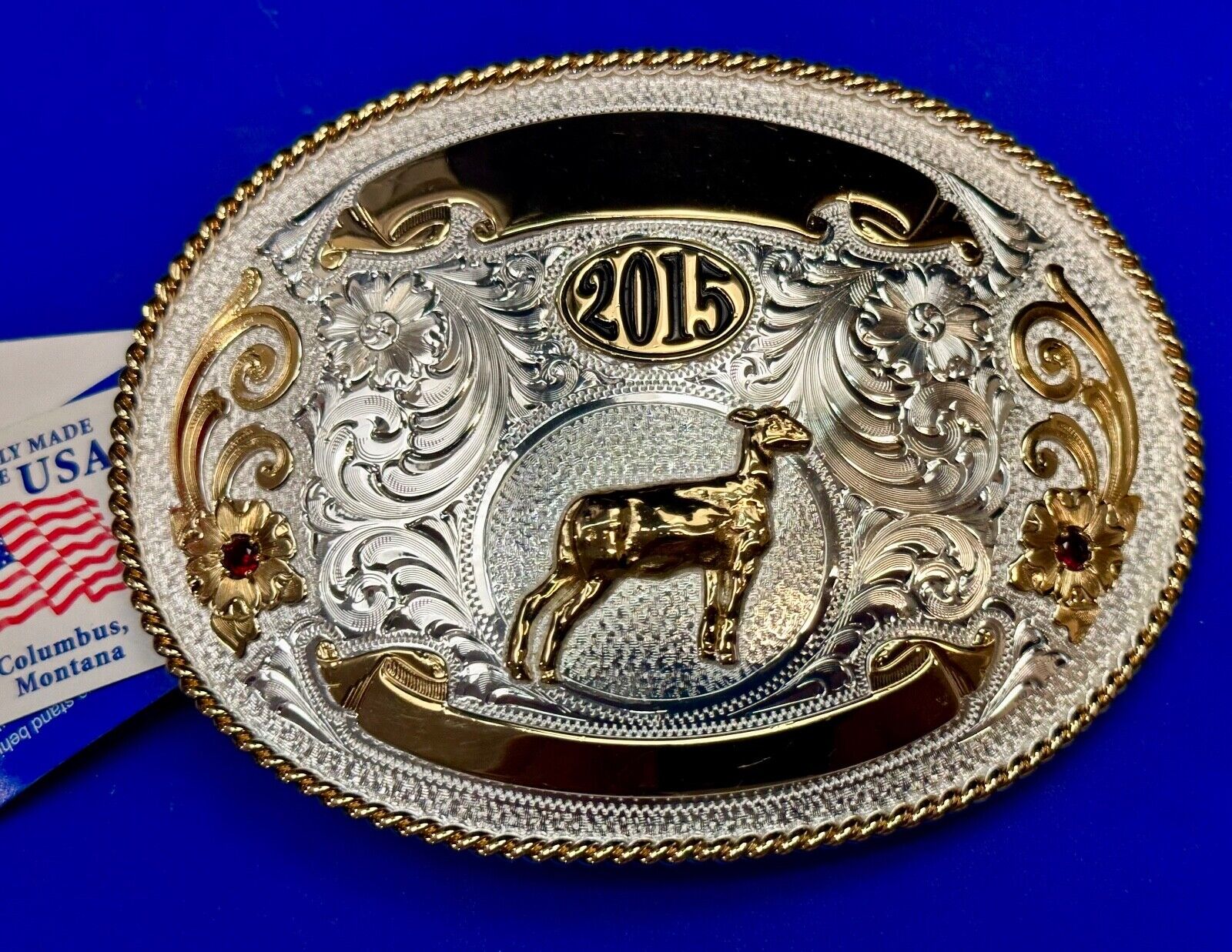 NOS 2005 Montana Silversmiths Trophy Blank Award Ribbon Scroll belt buckle