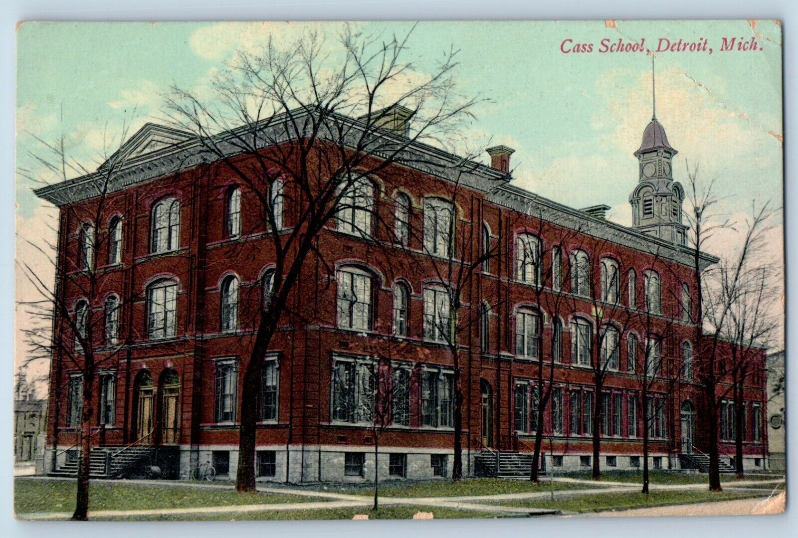Detroit Michigan MI Postcard Cass School Exterior Building c1910 Vintage Antique