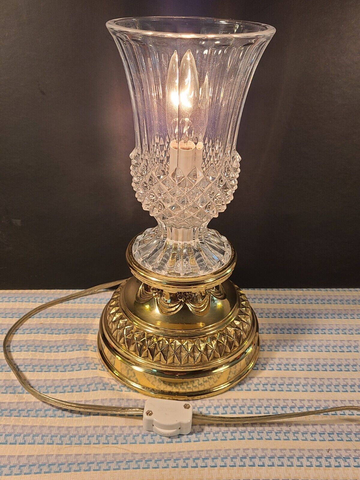 Stiffel Table Lamp Brass & Crystal 2 Way Switch Lamp - 10¾ Inches