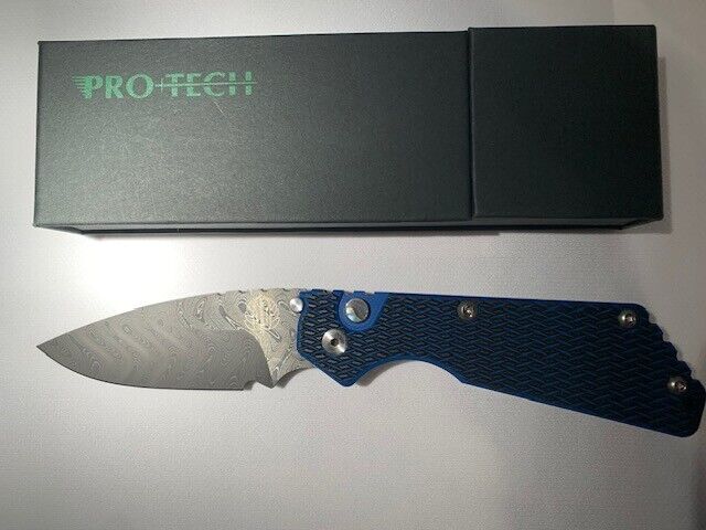 ProTech / Pro-Tech Knives Damascus Steel with Blue-Black G-10 Handle