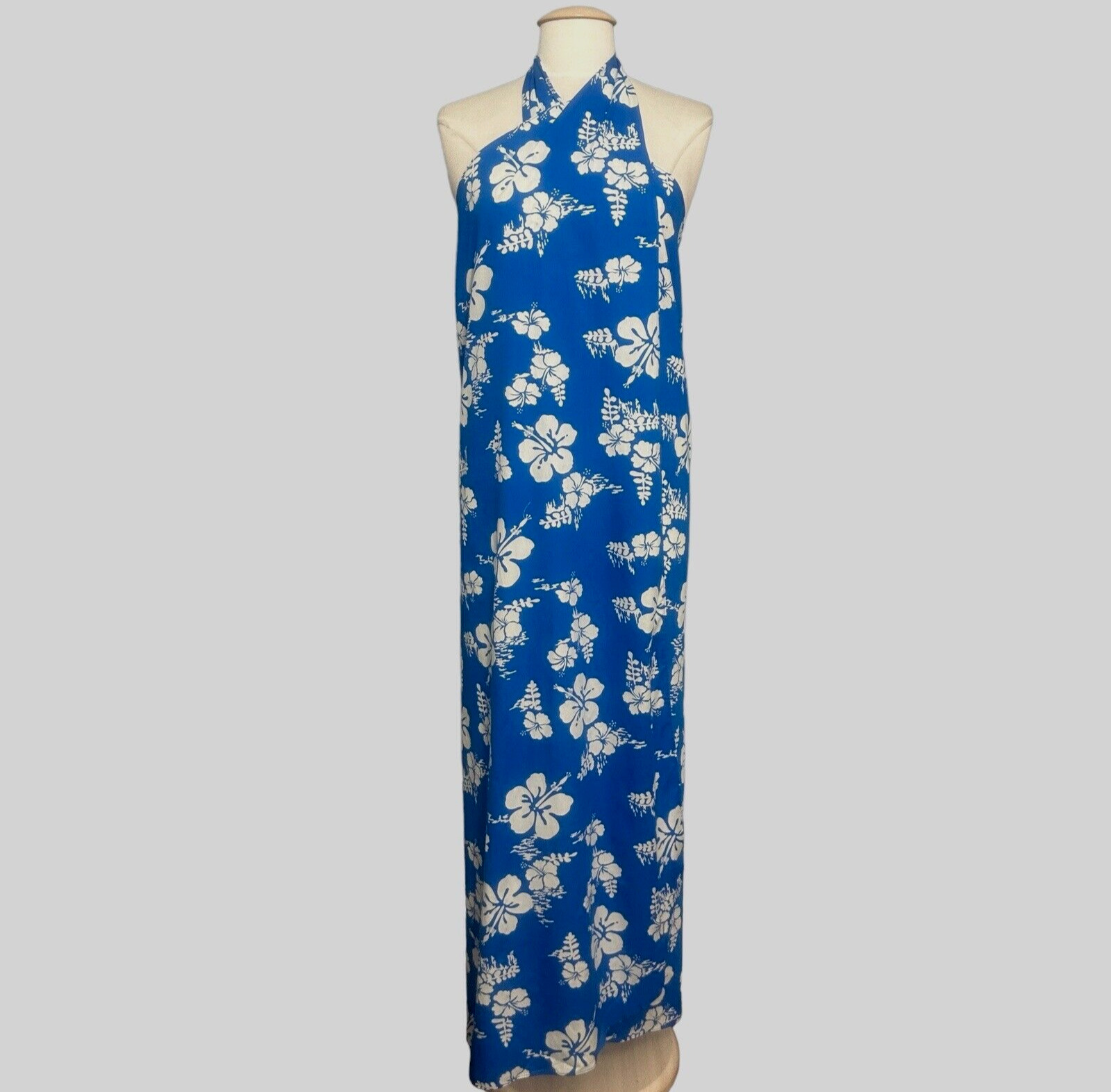 Vintage Ui Maikai Womens Sarong Wrap Dress OS Blue Hawaiian Tropical Floral Maxi