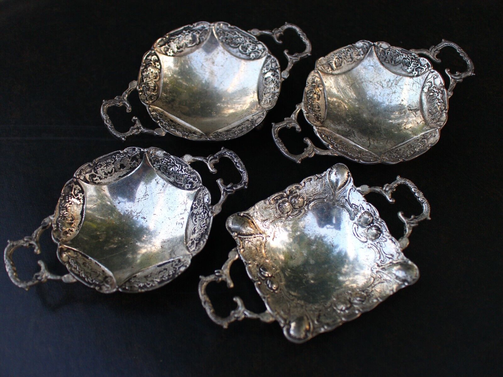 Lot of 4 Vintage Silver Plated Ornate Footed Decorative Dishes - TWO'S CO/INDIA