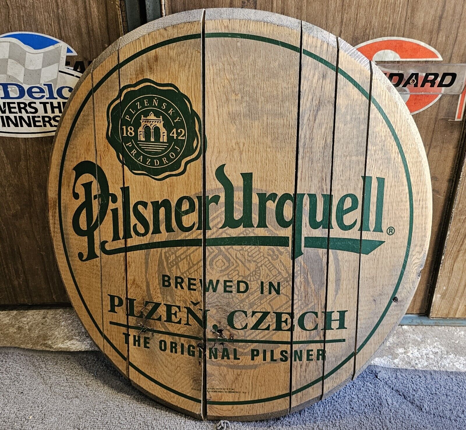 Vintage Pilsner Urquell Curved Oak Tavern Bar Brewery Beer Authentic Wood Sign 